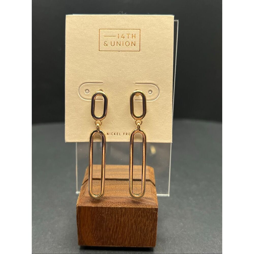 New 14th & Union Gold Tone Double Link Paper Clip Drop Dangle Earrings